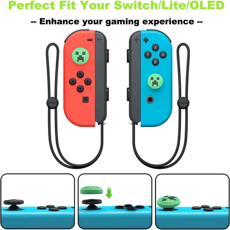 Sunmike Thumb Grips Caps for Nintendo Switch 1/ OLED/Lite, 4 Pcs Silicone Thumb Grip Caps for Nintendo Switch Joystick Cover Cute Accessories Joy con Thumb Grips - Green - Image 3
